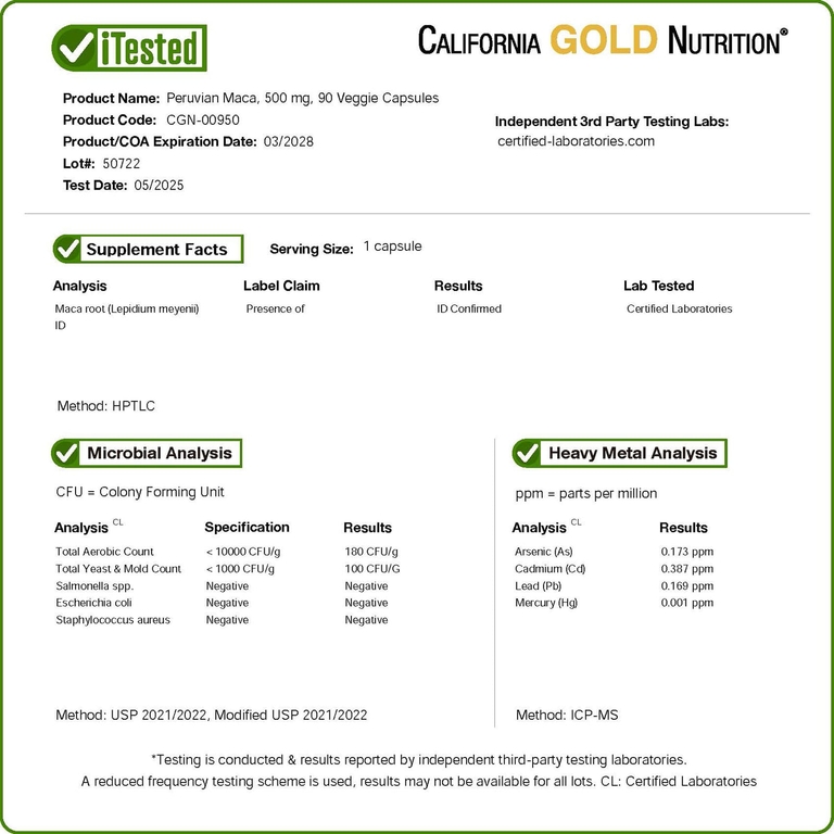 California Gold Nutrition, перуанская мака, 500 мг, 240 растительных капсул