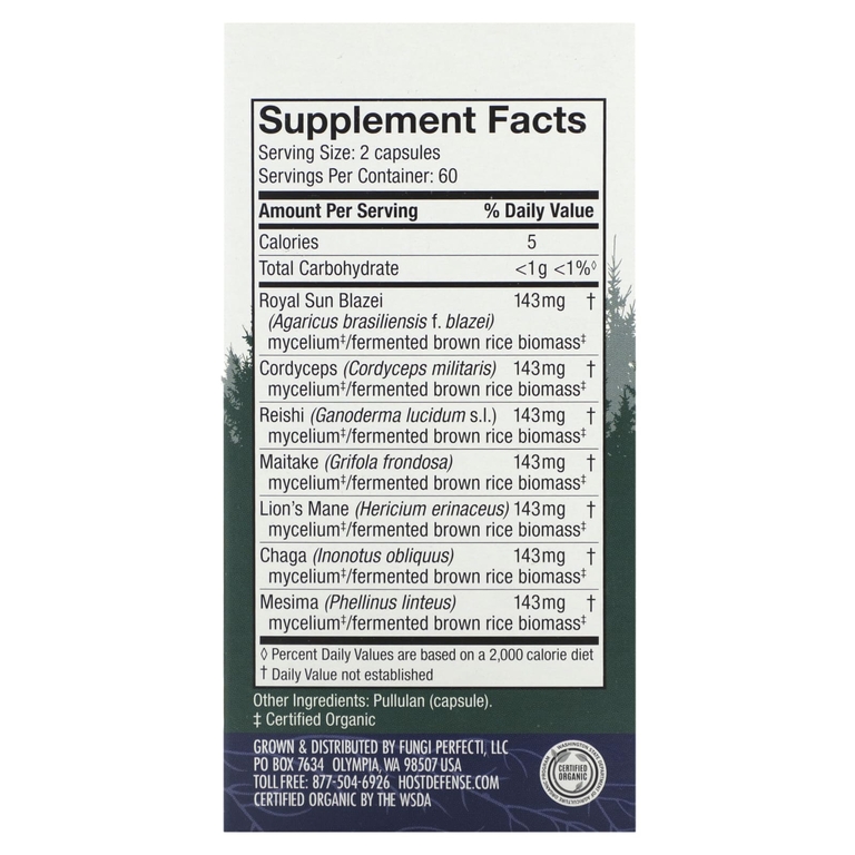 Fungi Perfecti, Host Defense, Stamets 7, грибы, ежедневная поддержка иммунной системы, 120 вегетарианских капсул