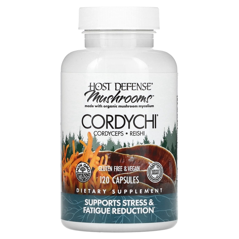 Host Defense, Host Defense Mushrooms, Cordychi, поддержка при стрессе и снижение усталости, 120 вегетарианских капсул