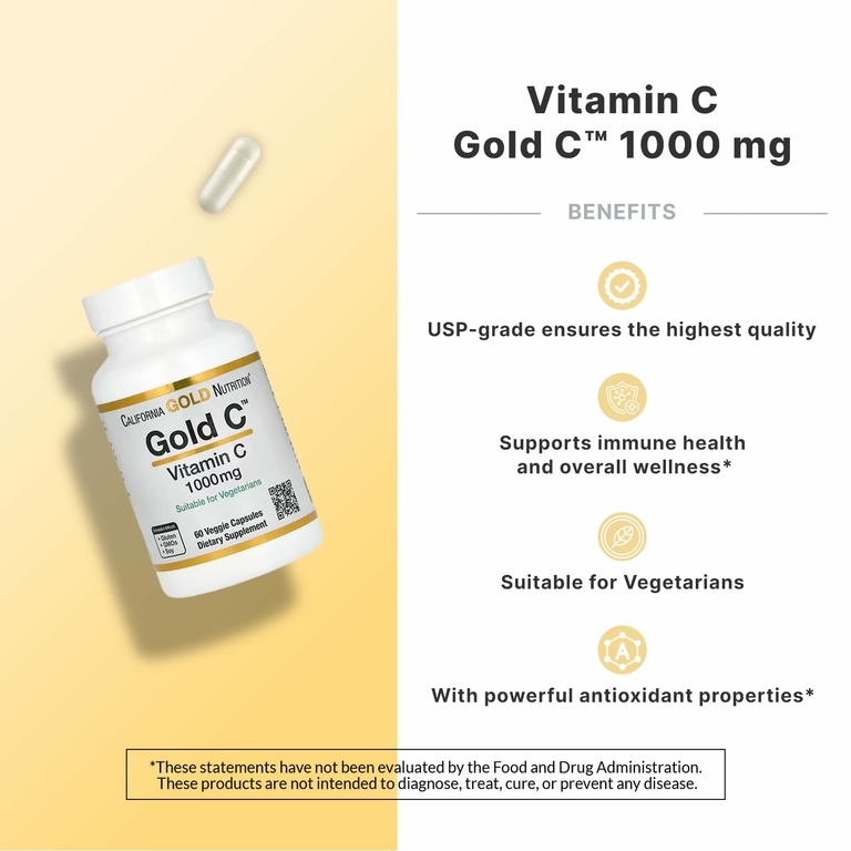 California Gold Nutrition, Gold C, витамин C класса USP, 1000 мг, 60 вегетарианских капсул