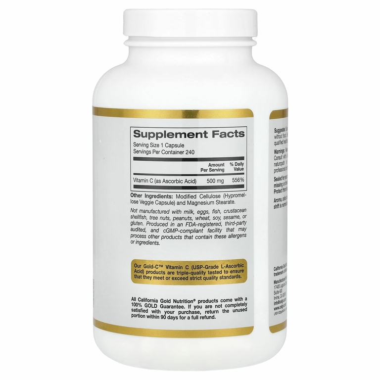 California Gold Nutrition, Gold C, витамин C класса USP, 500 мг, 240 вегетарианских капсул
