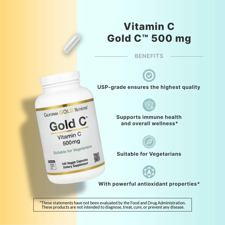 California Gold Nutrition, Gold C, витамин C класса USP, 500 мг, 240 вегетарианских капсул