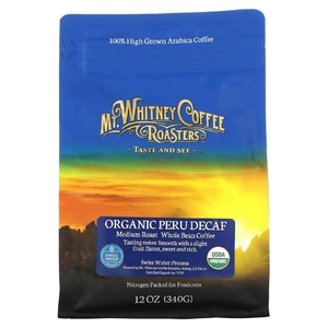 Mt. Whitney Coffee Roasters, органический кофе из Перу без кофеина, средней обжарки, зерновой, 340 г (12 унций)