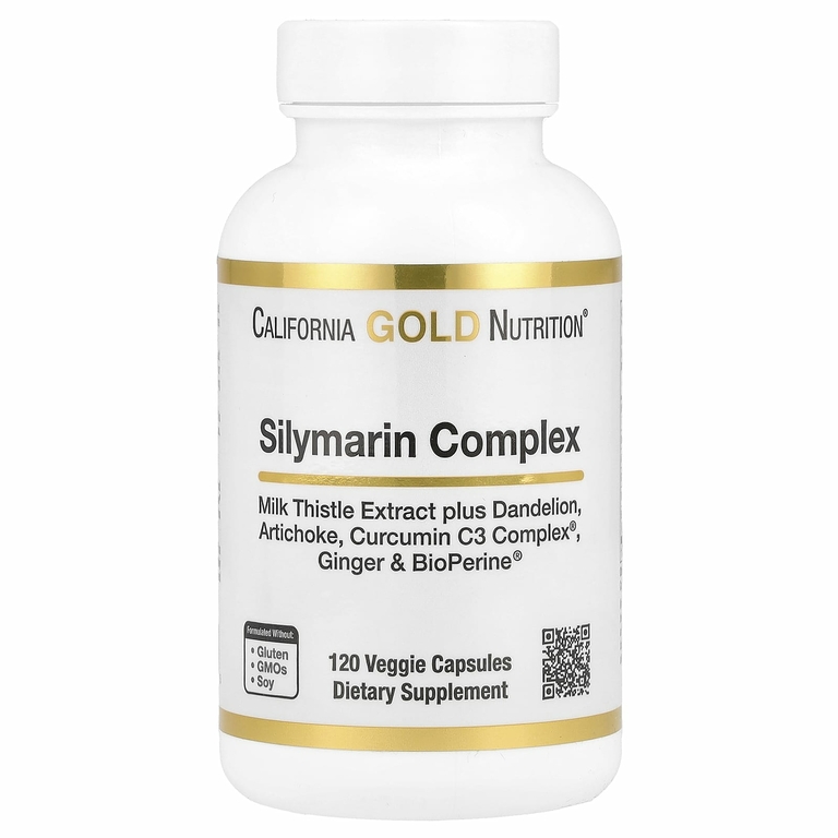 California Gold Nutrition, Комплекс силимарина, экстракт расторопши с одуванчиком, артишок, комплекс куркумина C3, имбирь и BioPerine®, 120 растительных капсул