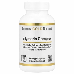 California Gold Nutrition, Комплекс силимарина, экстракт расторопши с одуванчиком, артишок, комплекс куркумина C3, имбирь и BioPerine®, 120 растительных капсул
