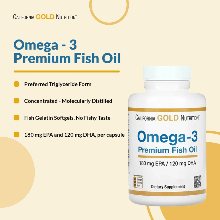 California Gold Nutrition, омега-3, рыбий жир премиального качества, 100 капсул из рыбьего желатина