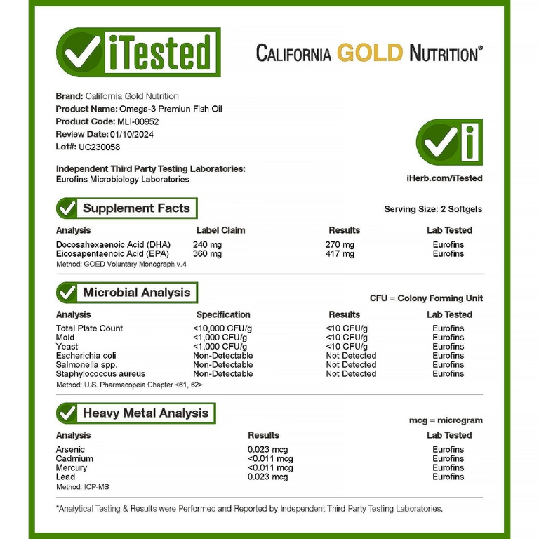 California Gold Nutrition, омега-3, рыбий жир премиального качества, 100 капсул из рыбьего желатина