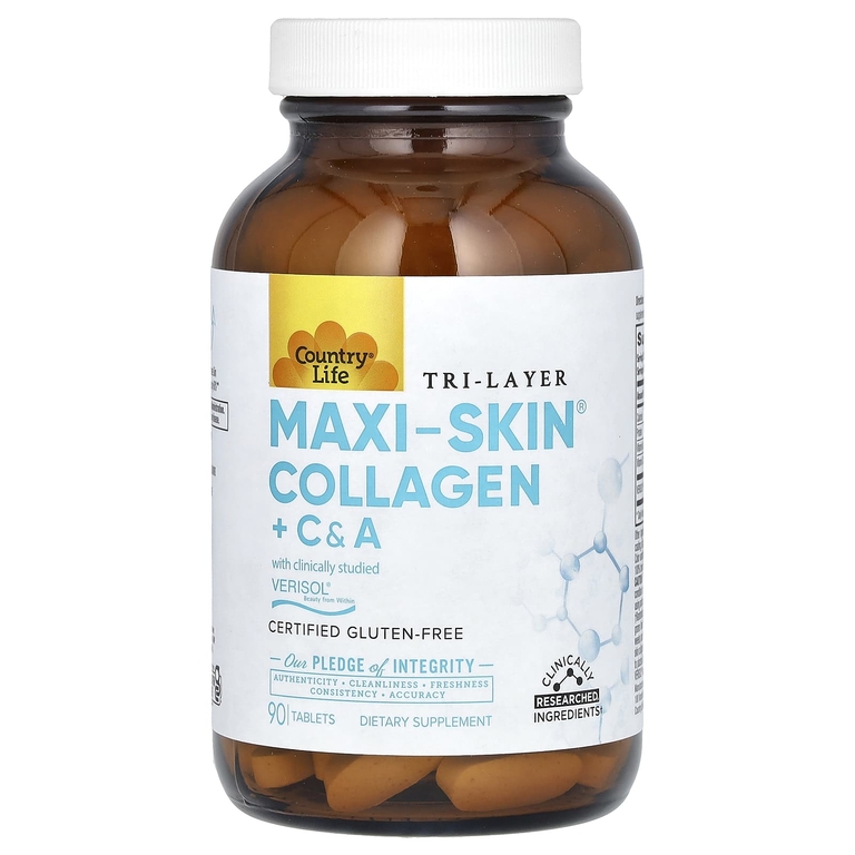 Country Life, Tri Layer Maxi-Skin Collagen, коллаген с витаминами C и A, 90 таблеток