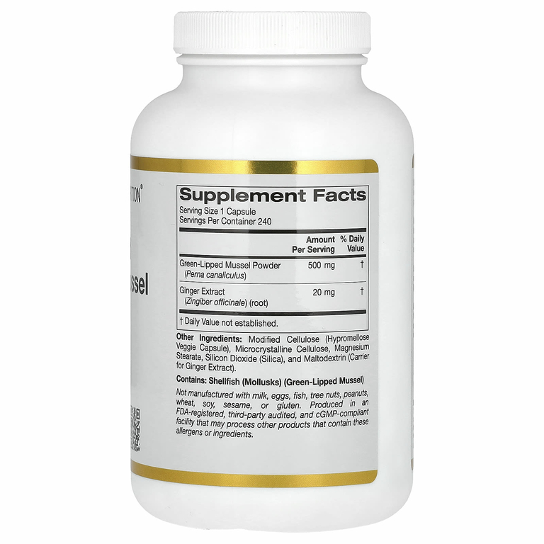 California Gold Nutrition, новозеландские зеленые мидии с имбирем, 500 мг, 240 растительных капсул