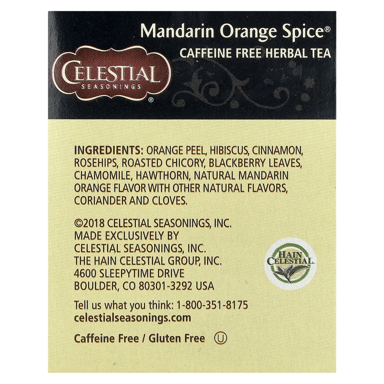 Celestial Seasonings, Herbal Tea, Mandarin Orange Spice®, без кофеина, 20 чайных пакетиков, 55 г (1,9 унции)
