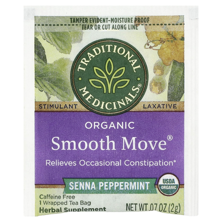 Traditional Medicinals, Organic Smooth Move®, перечная мята сенна, без кофеина, 16 упакованных чайных пакетиков, 32 г (1,13 унции)