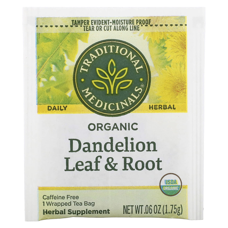 Traditional Medicinals, травяной сбор, листья и корень органического одуванчика, без кофеина, 16 чайных пакетиков в индивидуальной упаковке, 28 г (0,99 унции)