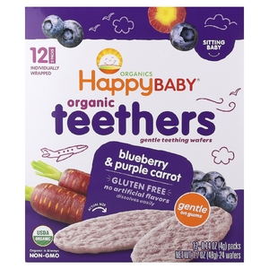 Happy Family Organics, органические вафли для прорезывания зубов, голубика и фиолетовая морковь, 12 пакетиков по 4 г (0,14 унции)