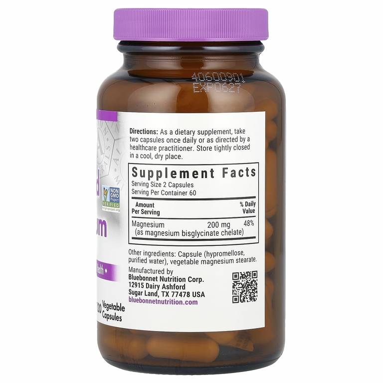 Bluebonnet Nutrition, хелатный магний, 120 растительных капсул