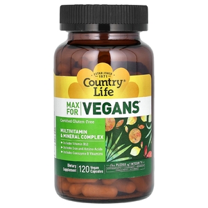 Country Life, Max for Vegans, комплекс мультивитаминов и минералов, 120 веганских капсул