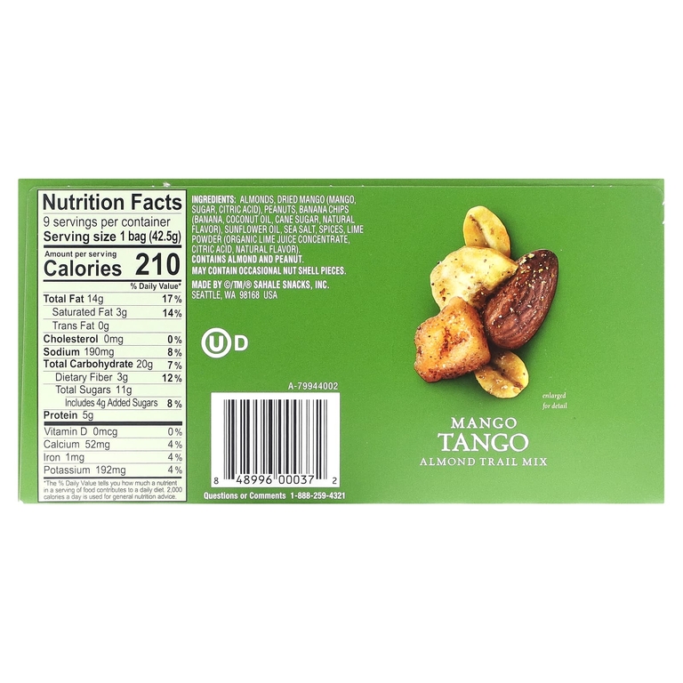 Sahale Snacks, Смесь манго и танго с миндалем, 9 пакетиков по 42,5 г (1,5 унции)