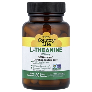 Country Life, L-теанин, 200 мг, 60 растительных капсул