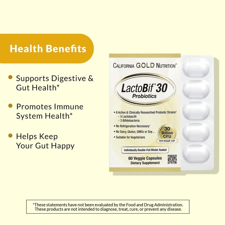 California Gold Nutrition, LactoBif 30, пробиотики, 30 млрд КОЕ, 60 растительных капсул
