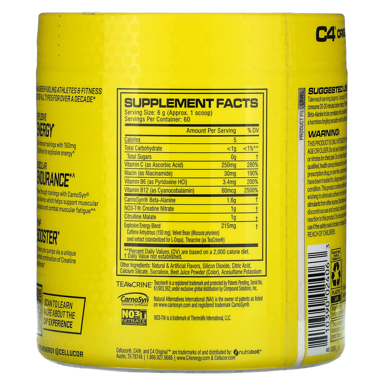 Cellucor, C4 Original Explosive, до тренировки, розовый лимонад, 13,8 унц. (390 г)