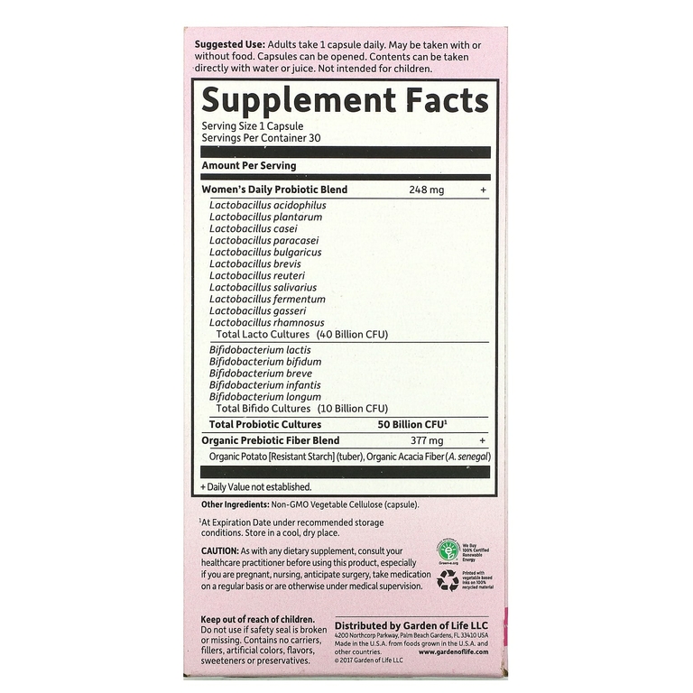 Garden of Life, Dr. Formulated Probiotics, пробиотики, одна таблетка в день для женщин, 30 вегетарианских капсул