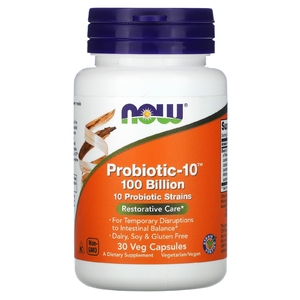 NOW Foods, Probiotic-10, 100 млрд, 30 растительных капсул