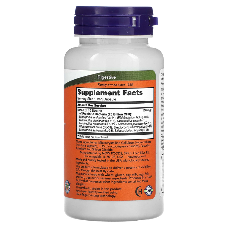 NOW Foods, Probiotic-10, 25 млрд, 100 растительных капсул