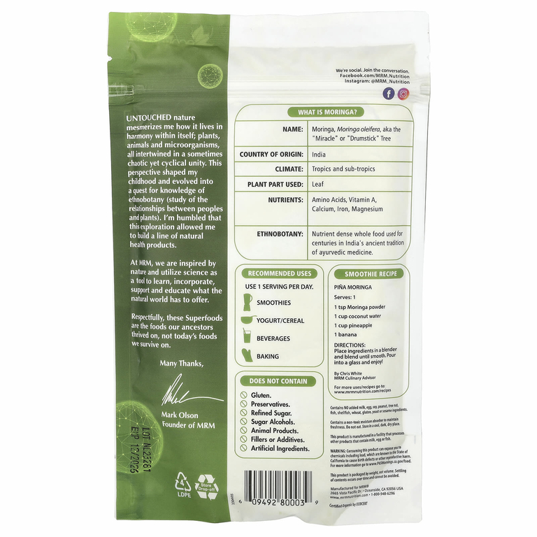 MRM Nutrition, органический порошок из моринги, 240 г (8,5 унций)