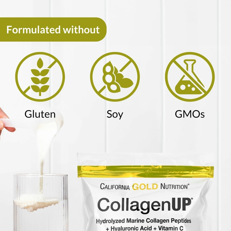 California Gold Nutrition, CollagenUP®, гидролизованные пептиды морского коллагена с гиалуроновой кислотой и витамином C, без ароматизаторов, 464 г (1,02 фунта)