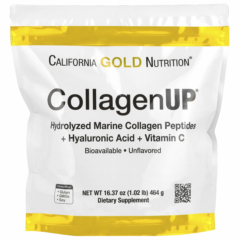 California Gold Nutrition, CollagenUP®, гидролизованные пептиды морского коллагена с гиалуроновой кислотой и витамином C, без ароматизаторов, 464 г (1,02 фунта)