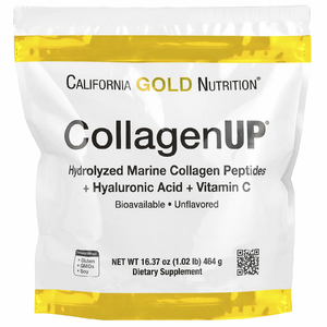 California Gold Nutrition, CollagenUP®, гидролизованные пептиды морского коллагена с гиалуроновой кислотой и витамином C, без ароматизаторов, 464 г (1,02 фунта)