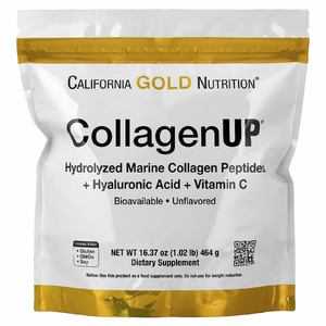 California Gold Nutrition, CollagenUP®, гидролизованные пептиды морского коллагена с гиалуроновой кислотой и витамином C, с нейтральным вкусом, 464 г (1,02 фунта)