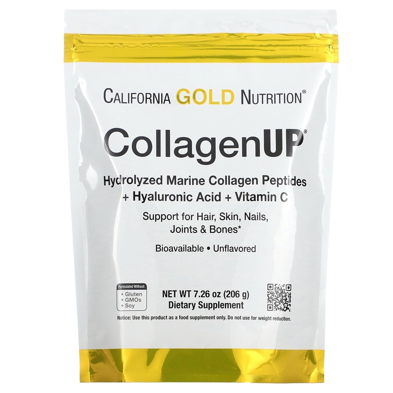 California Gold Nutrition, CollagenUP, гидролизованные пептиды морского коллагена с гиалуроновой кислотой и витамином C, с нейтральным вкусом, 206 г (7,26 унции)