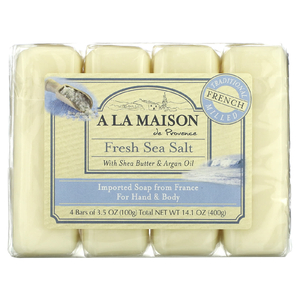 A La Maison de Provence, мыло для рук и тела, морская соль, 4 бруска по 100 г (3,5 унции) каждый