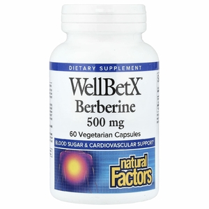 Natural Factors, WellBetX®, берберин, 500 мг, 60 вегетарианских капсул