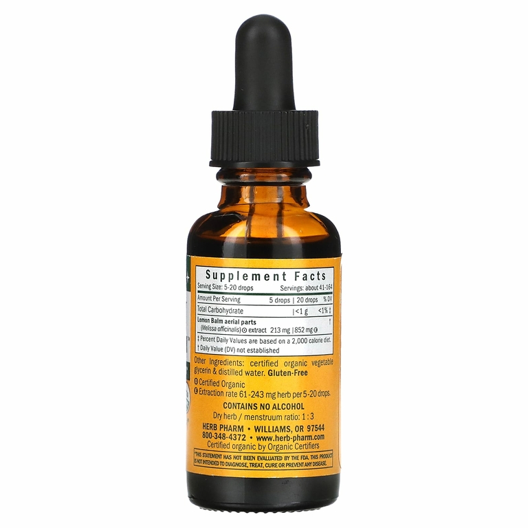 Herb Pharm, Успокаивающий сироп для детей из органической лимонной мяты, без алкоголя, 1 жидкая унция (30 мл)
