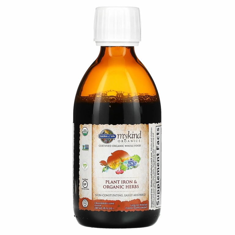 Garden of Life, MyKind Organics, железо из растительных соединений и органические травы, жидкая добавка со вкусом клюквы и лимона, 240 мл (8 жидк. унций)