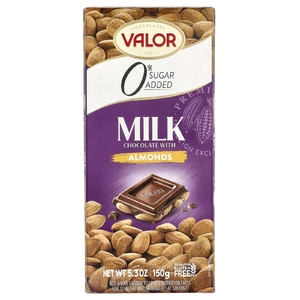 Valor, 0% сахара, молочный шоколад с миндалем, 150 г (5,3 унции)