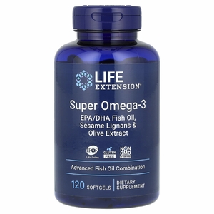Life Extension, супер омега-3 из рыбьего жира с ЭПК и ДГК, с лигнанами кунжута и экстрактом оливы, 120 капсул