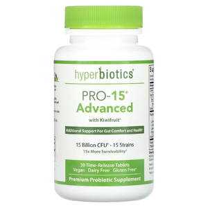 Hyperbiotics, PRO-15, улучшенное средство с киви, 15 млрд КОЕ, 30 таблеток с отсроченным высвобождением