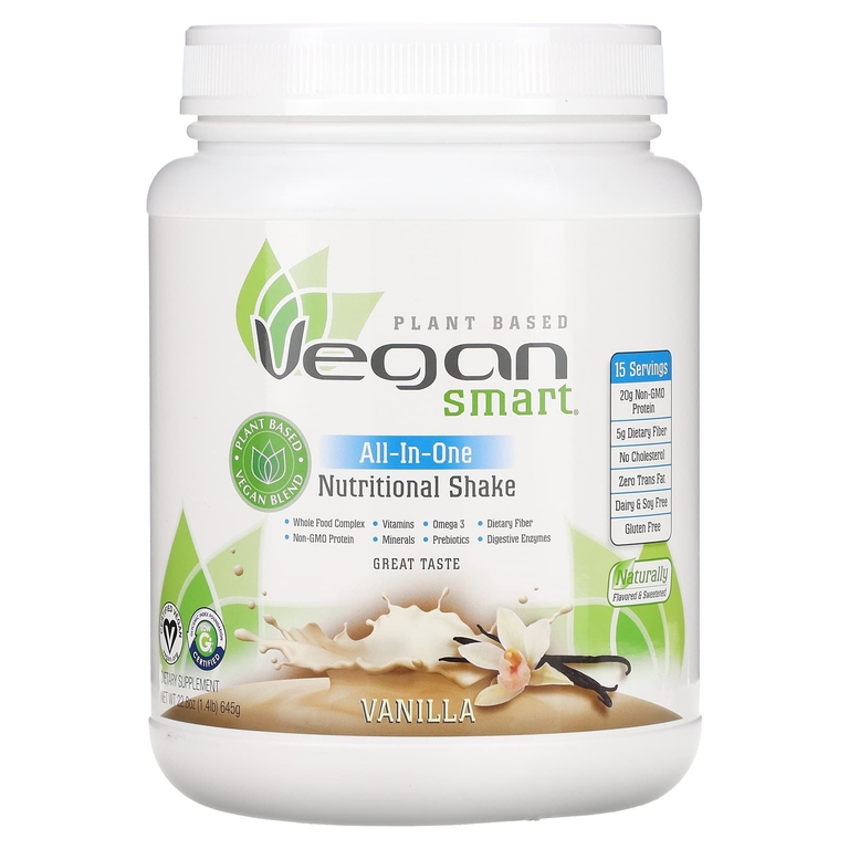 VeganSmart, Универсальный питательный коктейль, ваниль, 645 г (1,4 фунта)