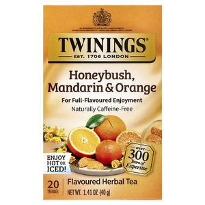 Twinings, травяной чай, ханибуш, мандарин и апельсин, без кофеина, 20 чайных пакетиков в индивидуальной упаковке, 40 г (1,41 унции)