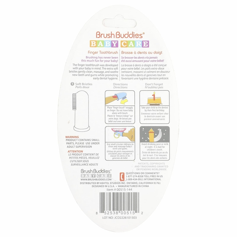 Brush Buddies, уход за ребенком, зубная щетка на пальце, для детей 0–3 лет, 1 шт.