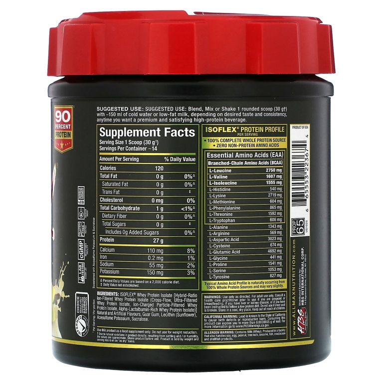ALLMAX, ISOFLEX®, чистый изолят сывороточного протеина, со вкусом ванили, 425 г (0,9 фунта)