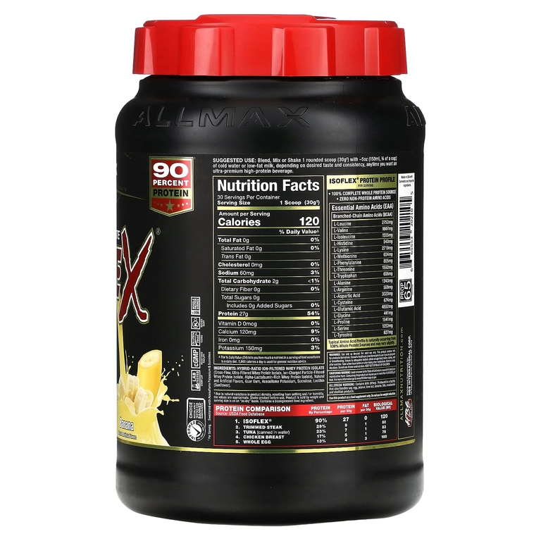 ALLMAX, ISOFLEX®, чистый изолят сывороточного протеина, банан, 907 г (2 фунта)
