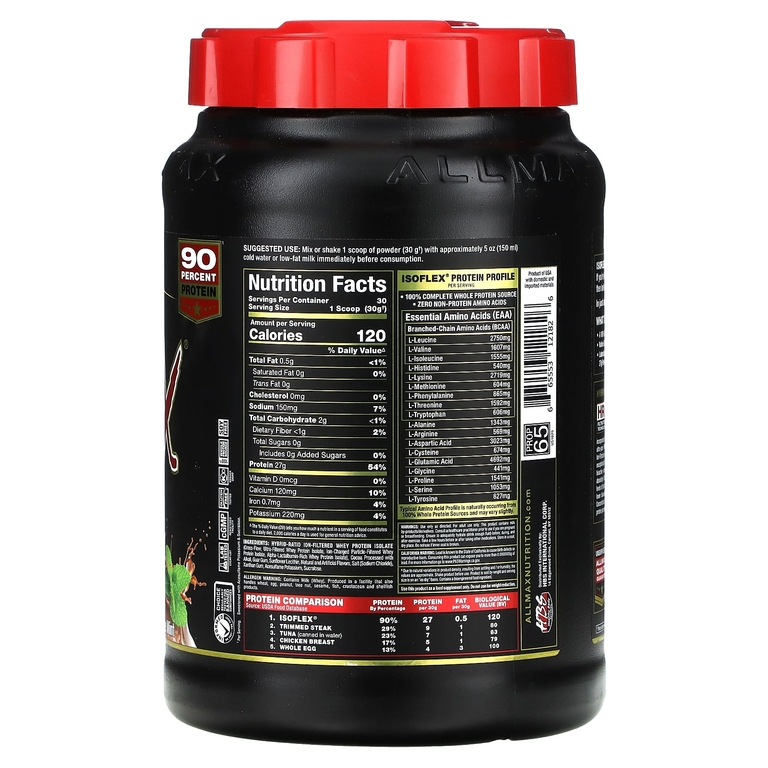 ALLMAX, ISOFLEX®, чистый изолят сывороточного протеина, со вкусом шоколада и мяты, 908 г (2 фунта)