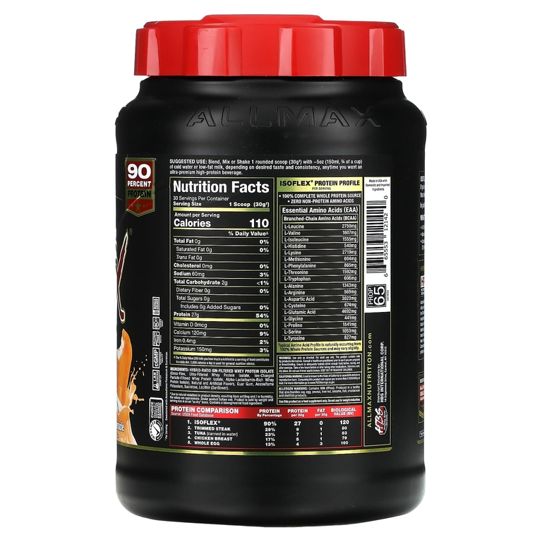 ALLMAX, Isoflex, чистый изолят сывороточного протеина, апельсиновый сок, 907 г (2 фунта)