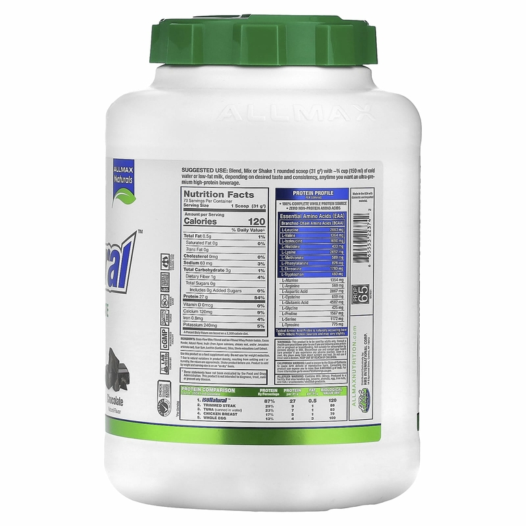 ALLMAX, IsoNatural, изолят сывороточного протеина, со вкусом шоколада, 2,27 кг (5 фунтов)