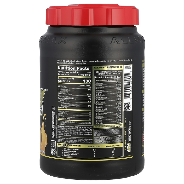 ALLMAX, AllWhey Gold, 100% сывороточный протеин+ премиум-изолят сывороточного протеина, шоколад и арахисовое масло, 2 фунта (907 г)