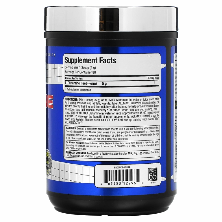 ALLMAX, 100% чистый микронизированный глутамин, без глютена, веганский продукт, с сертификатом кошерности, 400 г (14,1 фунтов)