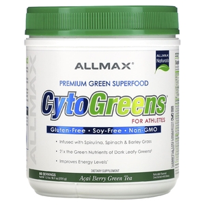 ALLMAX, CytoGreens, зеленый суперпродукт премиального качества для спортсменов, зеленый чай с ягодами асаи, 535 г (1,2 фунта)